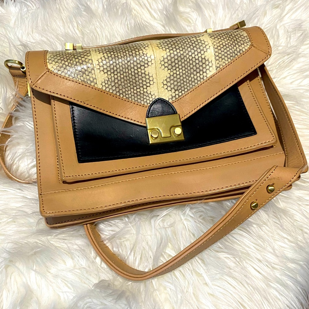 Loeffler Randall snake skin flap bag